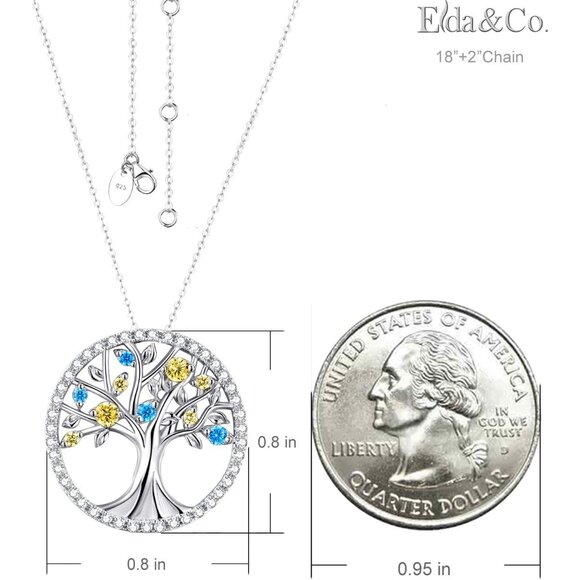 Elegant Tree of Life Necklace for Women with Citrine and Blue Topaz Sterling Sil - Picture 6 of 7